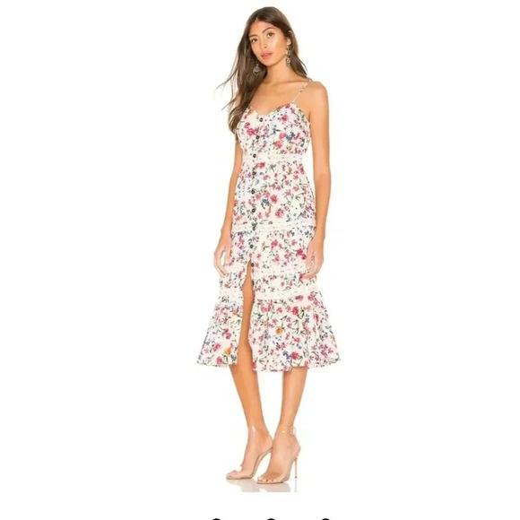 Lovers + Friends Button Front Spaghetti Strap Lani Mid Dress Floral Sz S - Picture 3 of 15